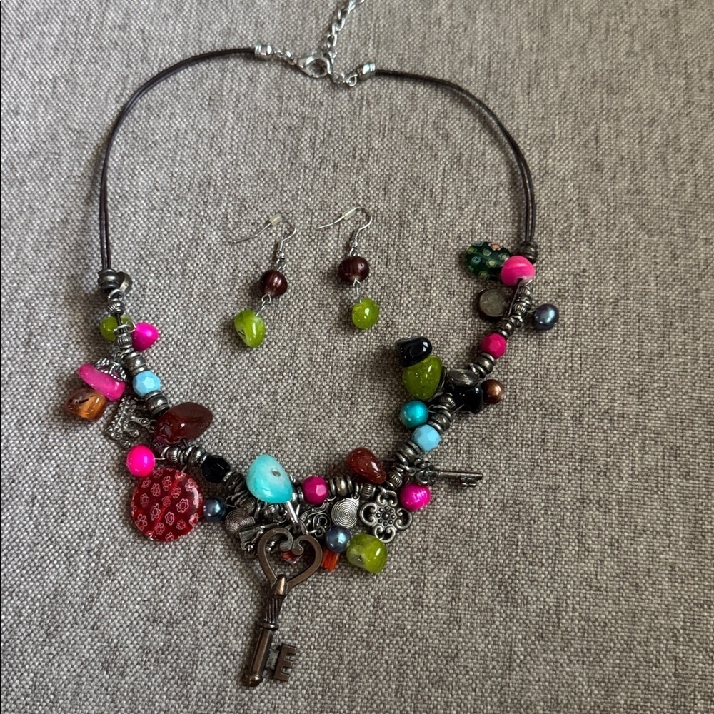 Colorful Beaded Necklace and Earring Set 8"